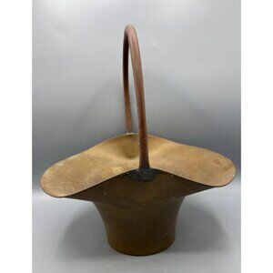 Vtg Brass Basket Planter Copper Handle Decorative‎ Rustic